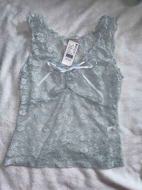PacSun Light Blue Lace Tank Top with Ribbon